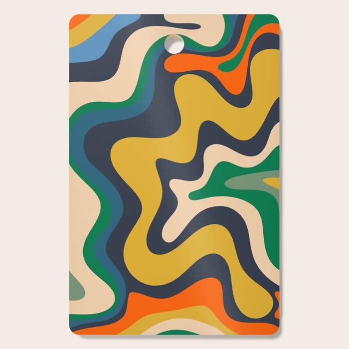 Retro Liquid Swirl Abstract Pattern Mustard Blue Green Beige Orange Cutting Board Gallery Image 1