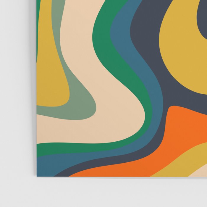 Retro Liquid Swirl Abstract Pattern Mustard Blue Green Beige Orange Poster Gallery Image 3