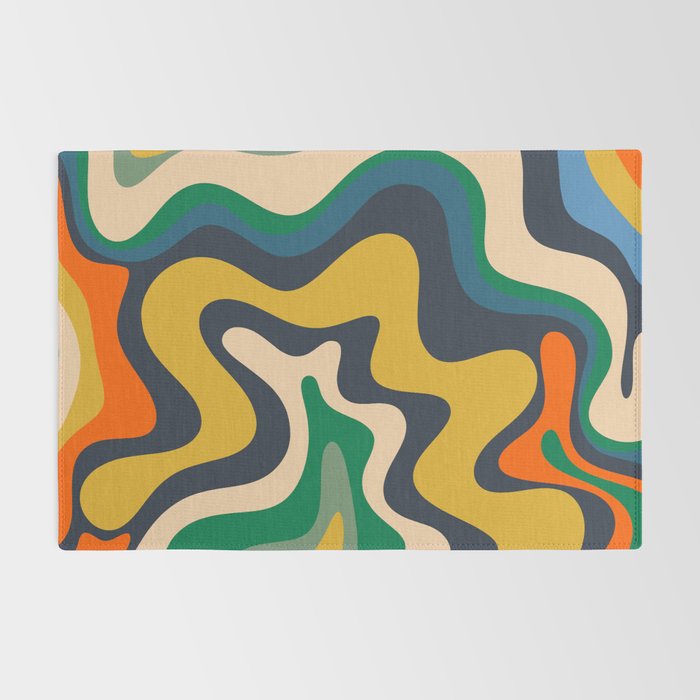 Retro Liquid Swirl Abstract Pattern Mustard Blue Green Beige Orange Rug Gallery Image 2