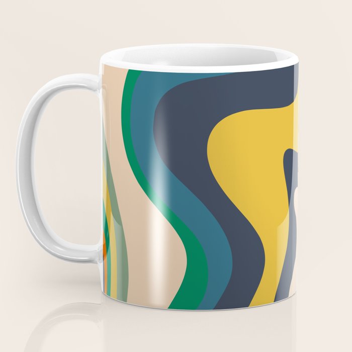 Retro Liquid Swirl Abstract Pattern Mustard Blue Green Beige Orange Coffee Mug Gallery Image 3
