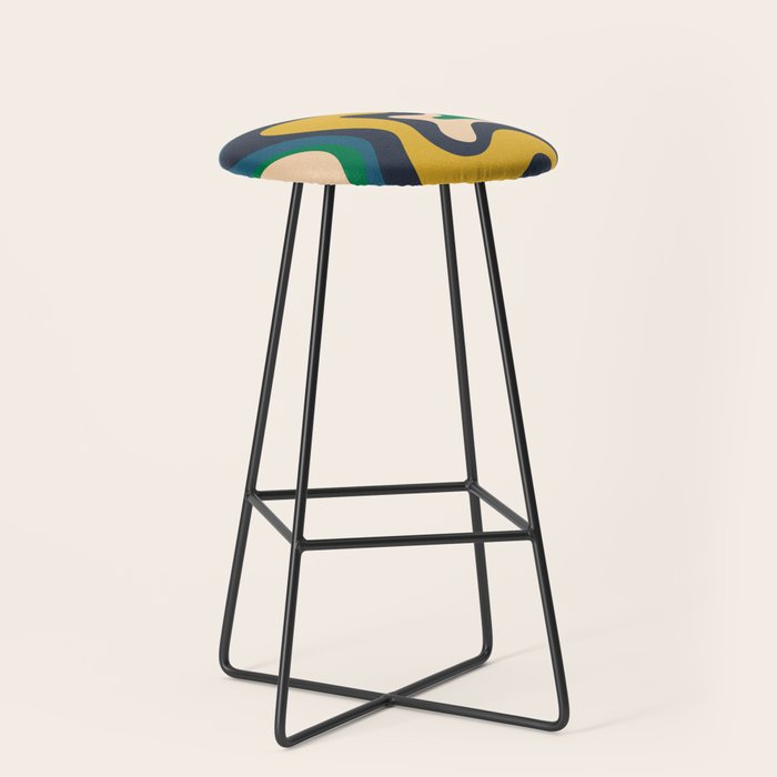 Retro Liquid Swirl Abstract Pattern Mustard Blue Green Beige Orange Stool Gallery Image 1