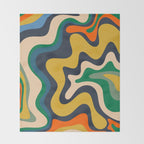Retro Liquid Swirl Abstract Pattern Mustard Blue Green Beige Orange Throw Blanket Gallery Image 2