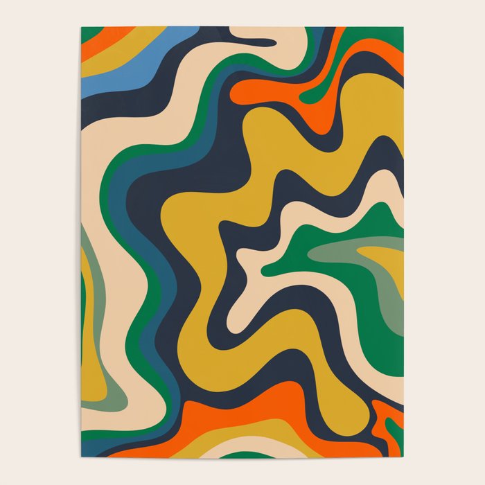 Retro Liquid Swirl Abstract Pattern Mustard Blue Green Beige Orange Poster Gallery Image 4