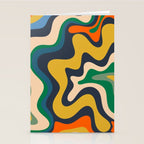 Retro Liquid Swirl Abstract Pattern Mustard Blue Green Beige Orange Stationery Card Gallery Image 2