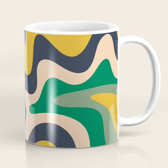 Retro Liquid Swirl Abstract Pattern Mustard Blue Green Beige Orange Coffee Mug Gallery Image 1