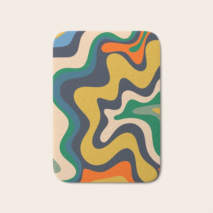 Retro Liquid Swirl Abstract Pattern Mustard Blue Green Beige Orange Bath Mat Gallery Image 1