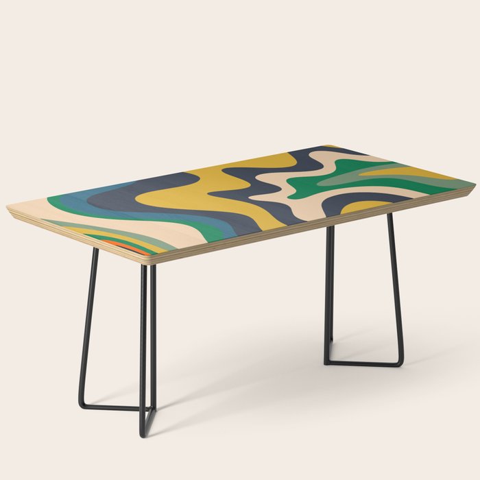 Retro Liquid Swirl Abstract Pattern Mustard Blue Green Beige Orange Coffee Table Gallery Image 1