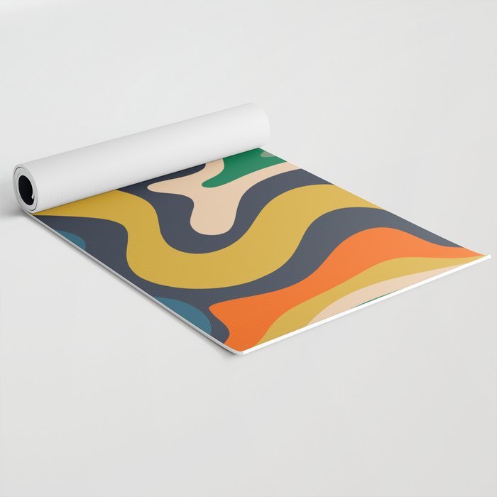 Retro Liquid Swirl Abstract Pattern Mustard Blue Green Beige Orange Yoga Mat Gallery Image 2