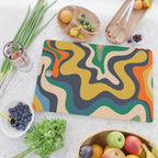 Retro Liquid Swirl Abstract Pattern Mustard Blue Green Beige Orange Cutting Board Gallery Image 2