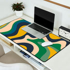 Retro Liquid Swirl Abstract Pattern Mustard Blue Green Beige Orange Desk Mat Gallery Image 2
