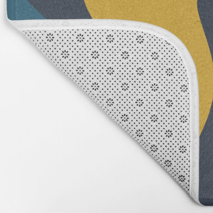 Retro Liquid Swirl Abstract Pattern Mustard Blue Green Beige Orange Bath Mat Gallery Image 2