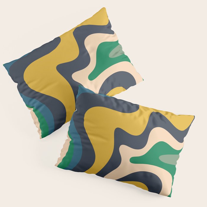 Retro Liquid Swirl Abstract Pattern Mustard Blue Green Beige Orange Pillow Sham Gallery Image 3