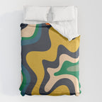 Retro Liquid Swirl Abstract Pattern Mustard Blue Green Beige Orange Duvet Cover Gallery Image 6
