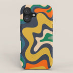 Retro Liquid Swirl Abstract Pattern Mustard Blue Green Beige Orange iPhone Case Gallery Image 1