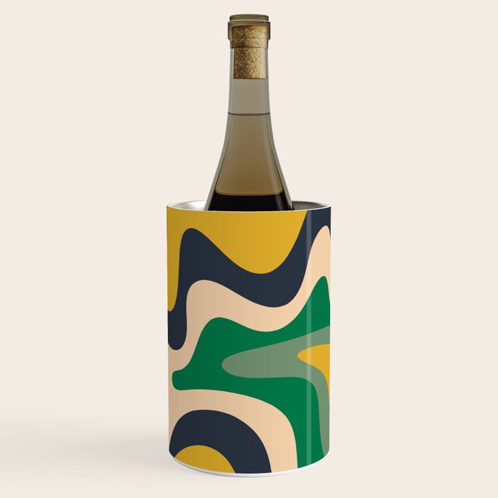 Retro Liquid Swirl Abstract Pattern Mustard Blue Green Beige Orange Wine Chiller Gallery Image 3