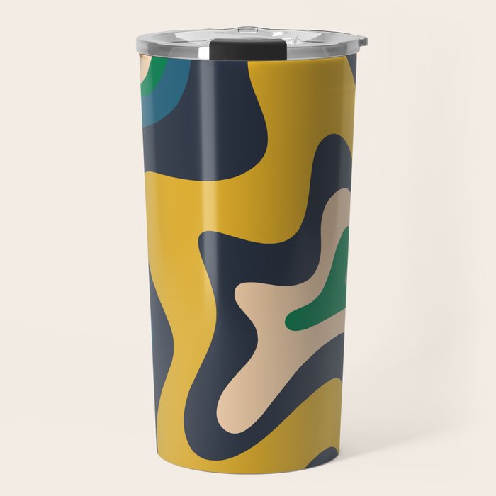 Retro Liquid Swirl Abstract Pattern Mustard Blue Green Beige Orange Travel Mug Gallery Image 1