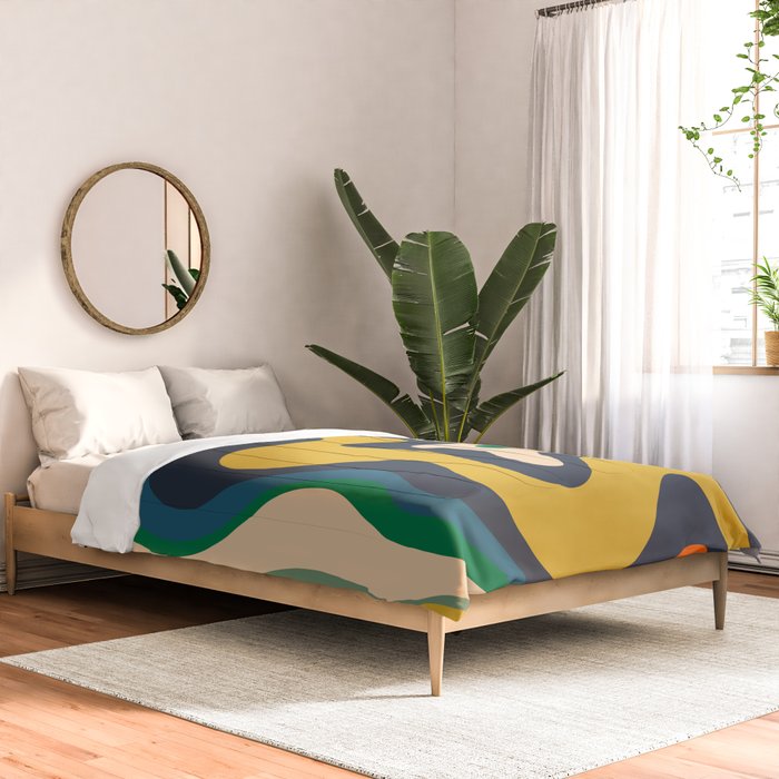 Retro Liquid Swirl Abstract Pattern Mustard Blue Green Beige Orange Comforter Gallery Image 2
