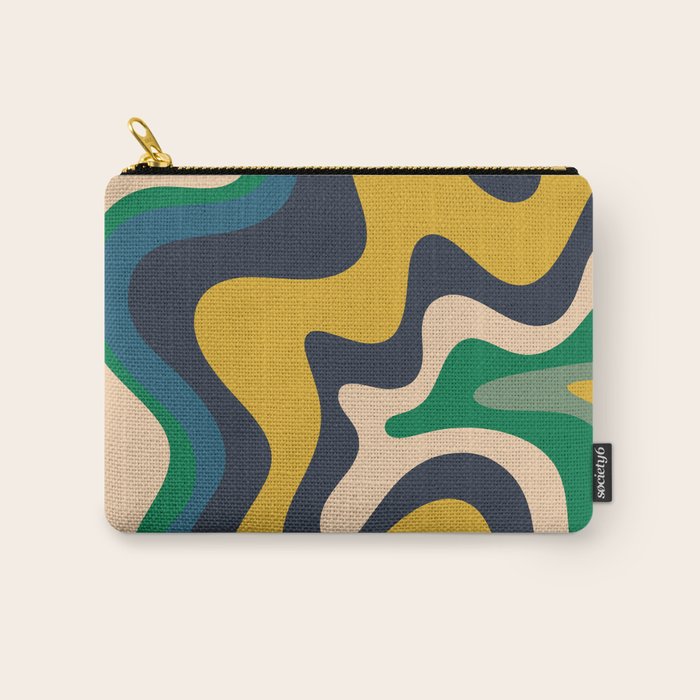 Retro Liquid Swirl Abstract Pattern Mustard Blue Green Beige Orange Carry All Pouch Gallery Image 1