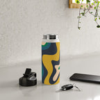 Retro Liquid Swirl Abstract Pattern Mustard Blue Green Beige Orange Water Bottle Gallery Image 4