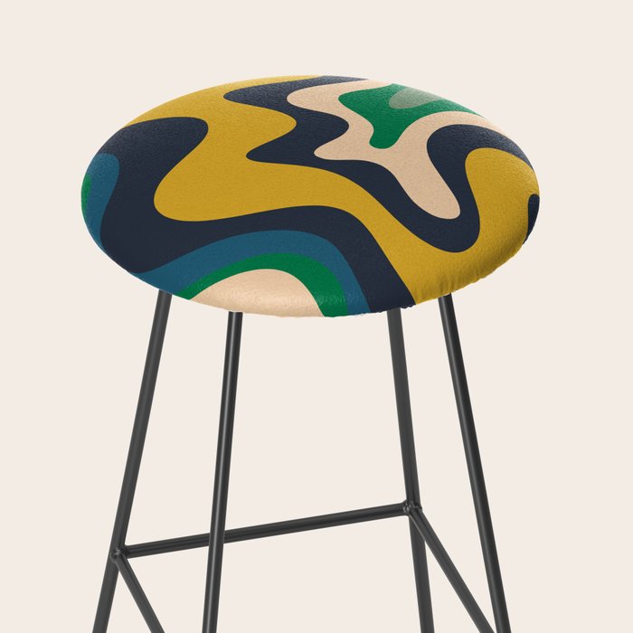 Retro Liquid Swirl Abstract Pattern Mustard Blue Green Beige Orange Stool Gallery Image 2