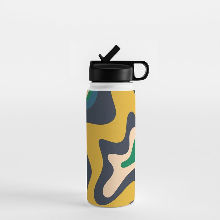 Retro Liquid Swirl Abstract Pattern Mustard Blue Green Beige Orange Water Bottle Gallery Image 1