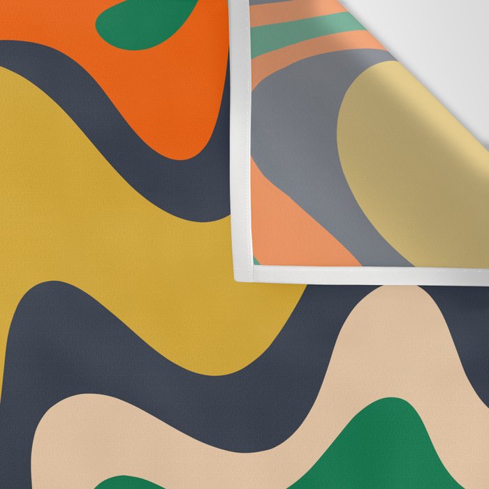 Retro Liquid Swirl Abstract Pattern Mustard Blue Green Beige Orange Wall Tapestry Gallery Image 3