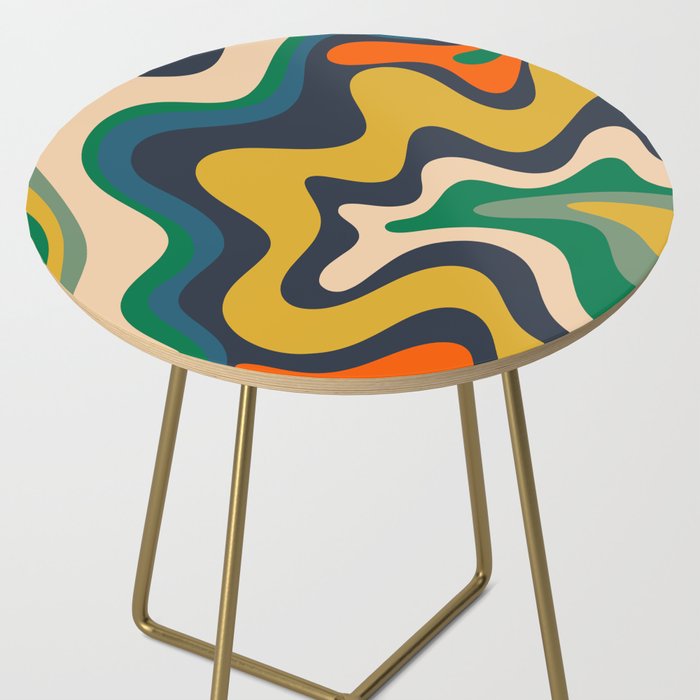 Retro Liquid Swirl Abstract Pattern Mustard Blue Green Beige Orange Side Table Gallery Image 2