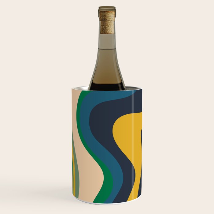 Retro Liquid Swirl Abstract Pattern Mustard Blue Green Beige Orange Wine Chiller Gallery Image 2