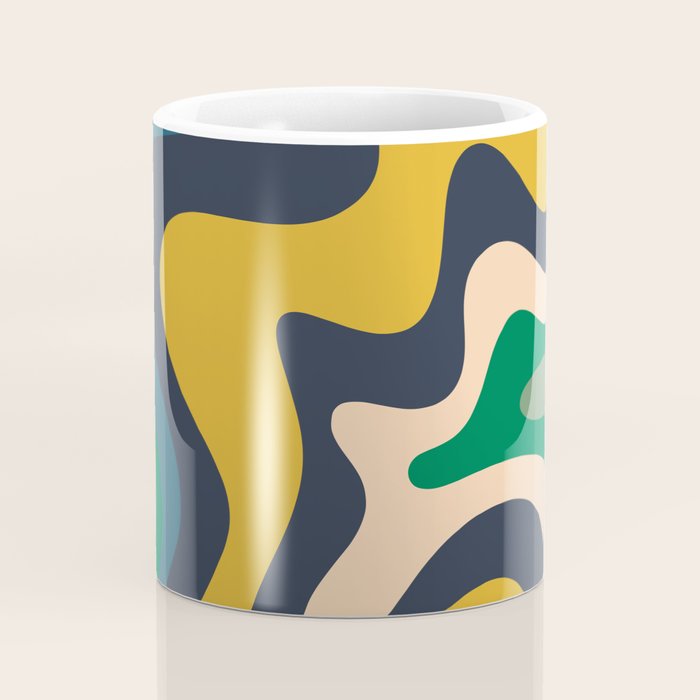 Retro Liquid Swirl Abstract Pattern Mustard Blue Green Beige Orange Coffee Mug Gallery Image 4