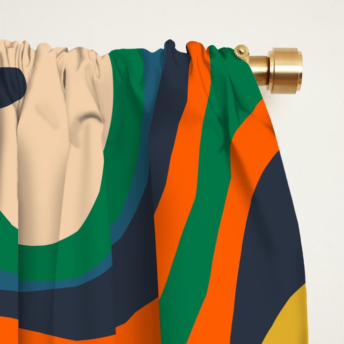 Retro Liquid Swirl Abstract Pattern Mustard Blue Green Beige Orange Window Curtain Gallery Image 2