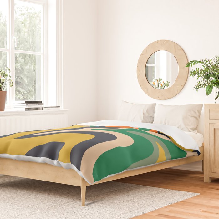 Retro Liquid Swirl Abstract Pattern Mustard Blue Green Beige Orange Duvet Cover Gallery Image 2