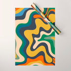 Retro Liquid Swirl Abstract Pattern Mustard Blue Green Beige Orange Wrapping Paper Gallery Image 1