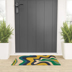 Retro Liquid Swirl Abstract Pattern Mustard Blue Green Beige Orange Welcome Mat Gallery Image 3