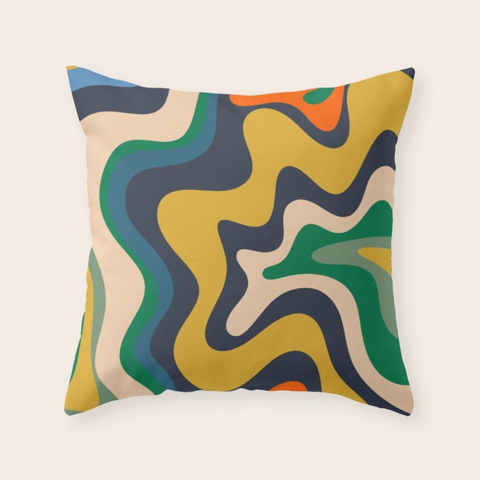 Retro Liquid Swirl Abstract Pattern Mustard Blue Green Beige Orange Throw Pillow Gallery Image 6