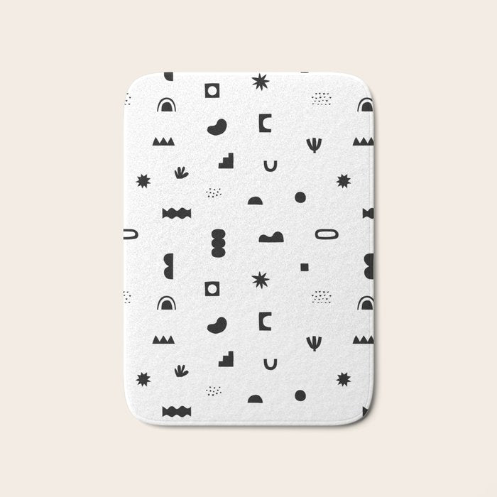 Abstract black and white organic shape pattern Bath Mat Gallery Image 1