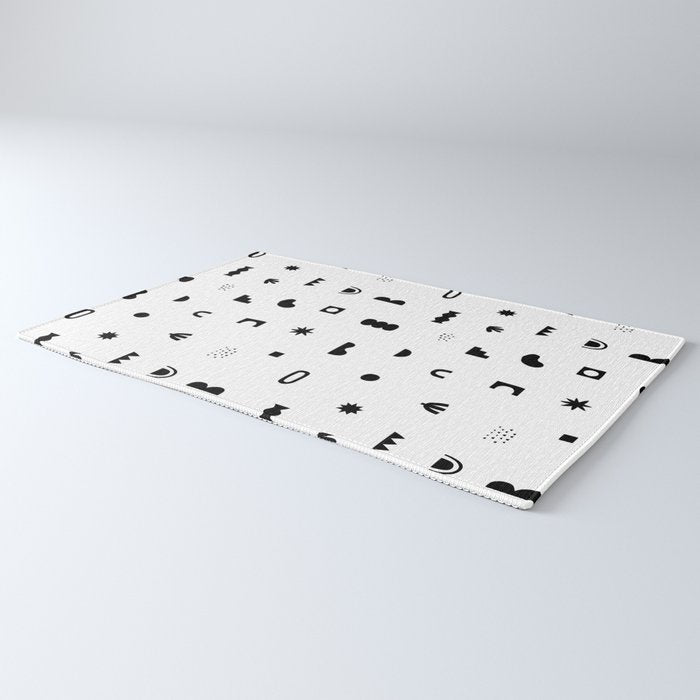 Abstract black and white organic shape pattern Rug Gallery Image 3