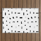 Abstract black and white organic shape pattern Outdoor Rug Gallery Image 1