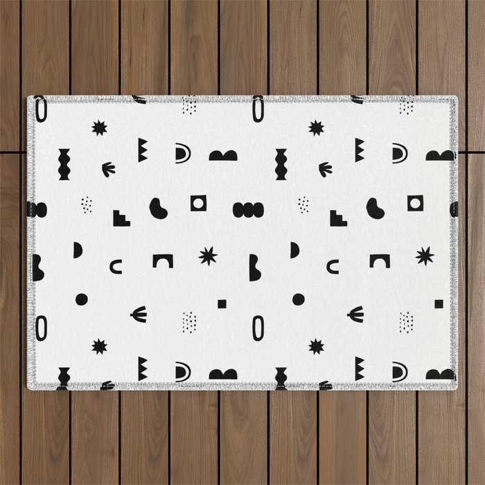 Abstract black and white organic shape pattern Outdoor Rug Gallery Image 1