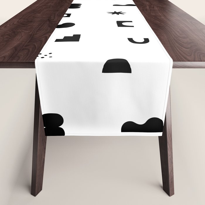 Abstract black and white organic shape pattern Table Runner Gallery Image 1