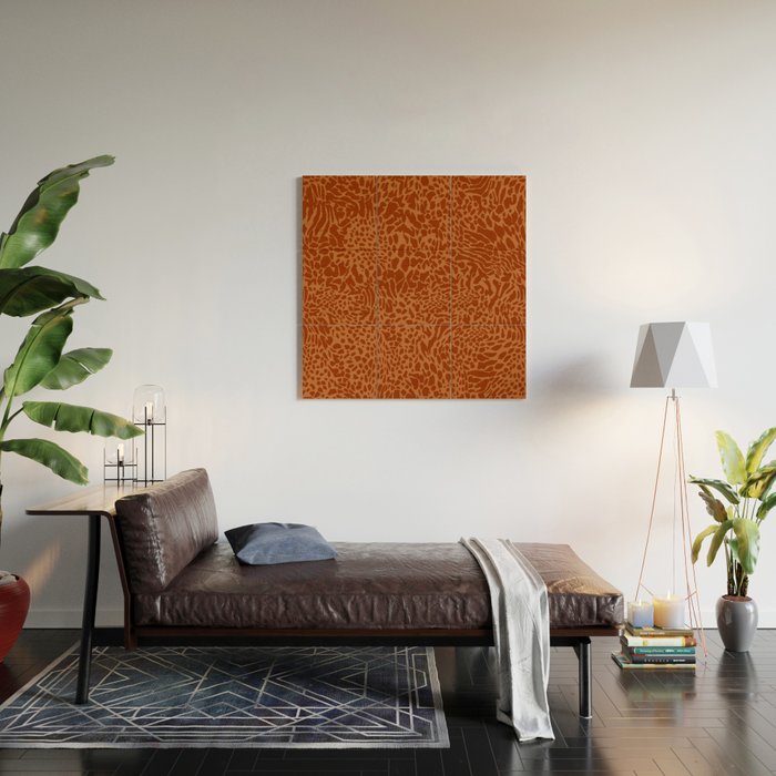 Leopard Print Pattern in Terracotta Wood Wall Art Gallery Image 2