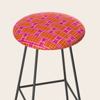 Mid Century Modern Woven Link Pattern Hot Pink and Orange Stool Gallery Image 2