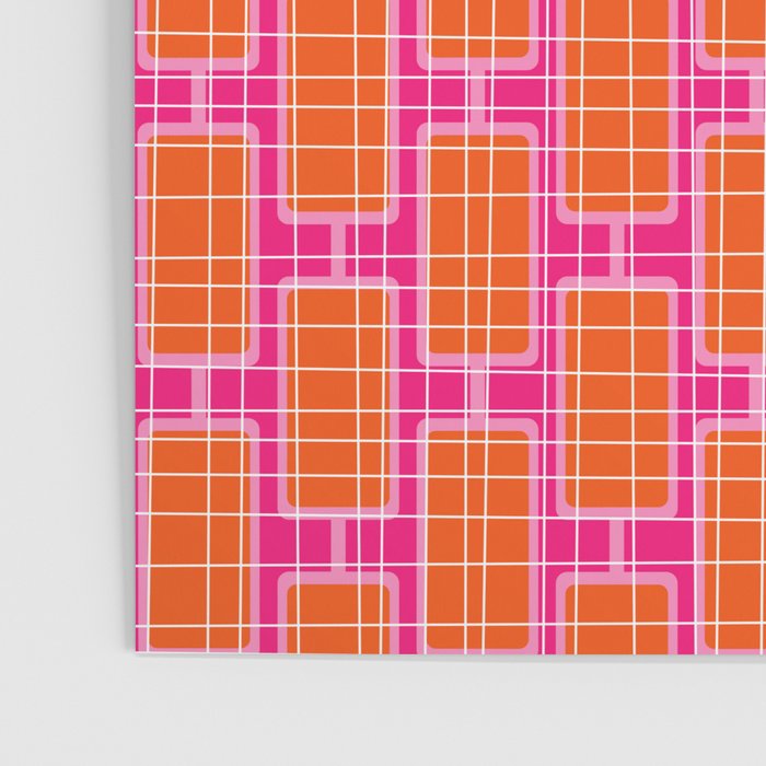 Mid Century Modern Woven Link Pattern Hot Pink and Orange Poster Gallery Image 3