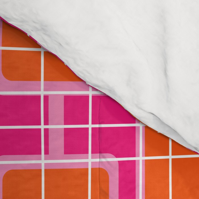 Mid Century Modern Woven Link Pattern Hot Pink and Orange Comforter Gallery Image 4