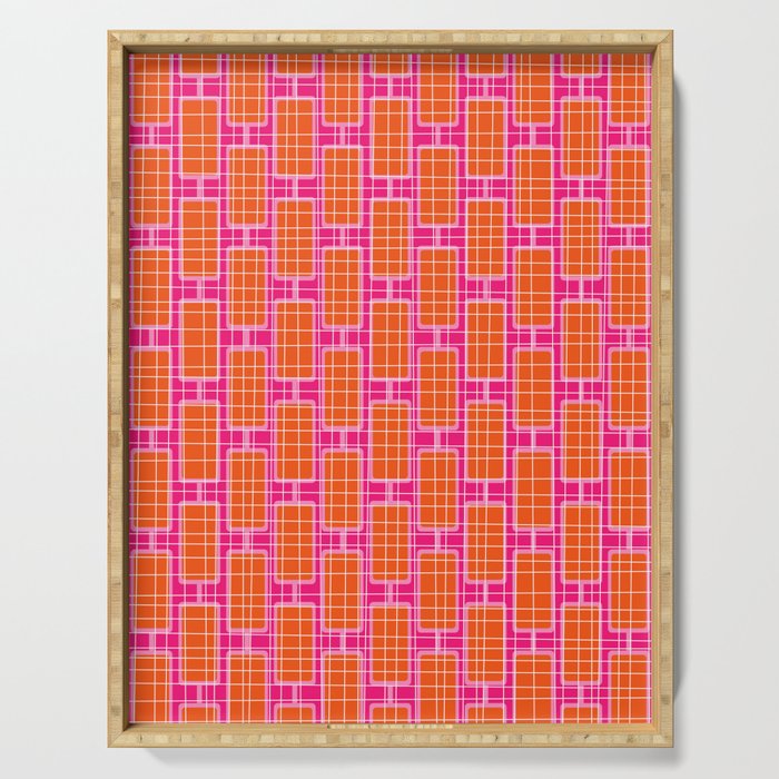 Mid Century Modern Woven Link Pattern Hot Pink and Orange Serving Tray Gallery Image 1