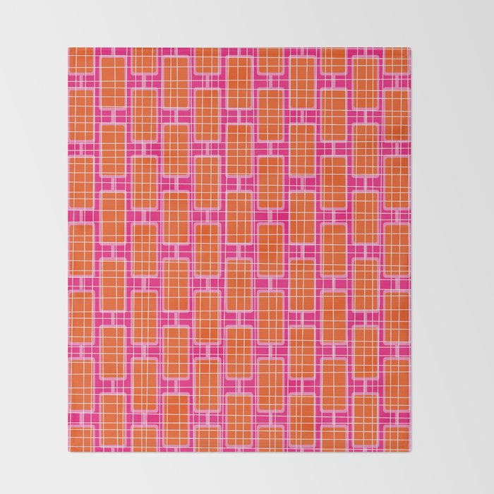 Mid Century Modern Woven Link Pattern Hot Pink and Orange Throw Blanket Gallery Image 2