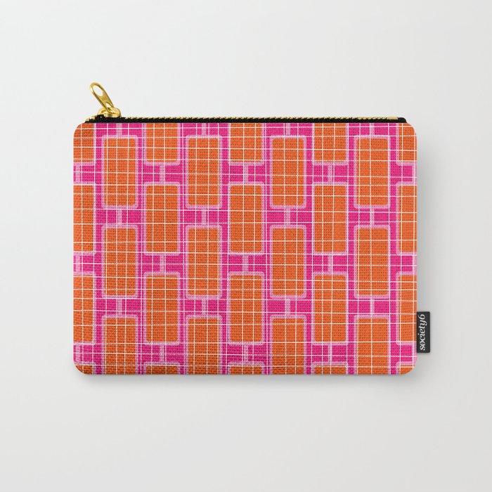 Mid Century Modern Woven Link Pattern Hot Pink and Orange Carry All Pouch Gallery Image 1