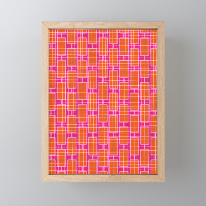 Mid Century Modern Woven Link Pattern Hot Pink and Orange Mini Art Print Gallery Image 1