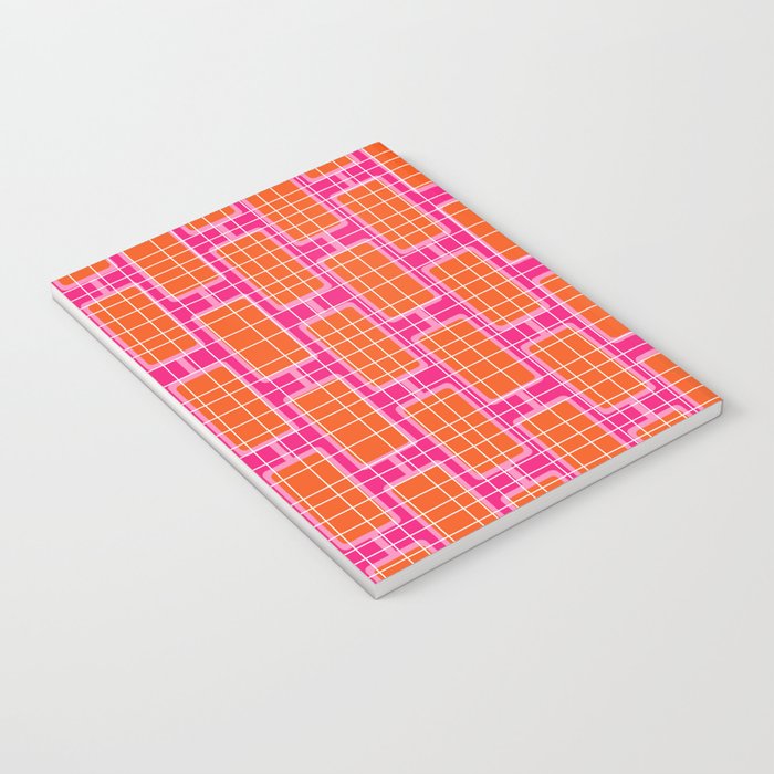 Mid Century Modern Woven Link Pattern Hot Pink and Orange Notebook Gallery Image 3