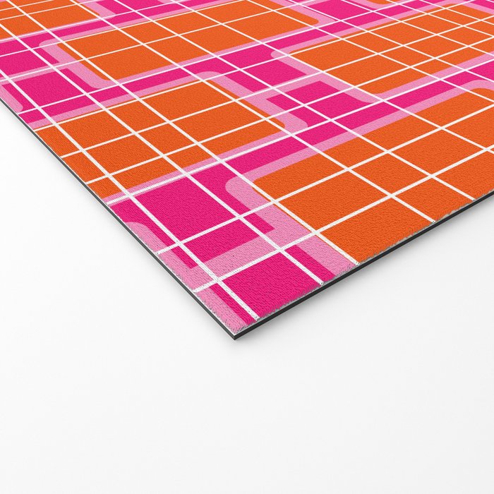 Mid Century Modern Woven Link Pattern Hot Pink and Orange Welcome Mat Gallery Image 2