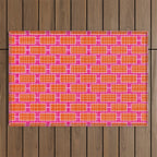 Mid Century Modern Woven Link Pattern Hot Pink and Orange Outdoor Rug Gallery Image 1
